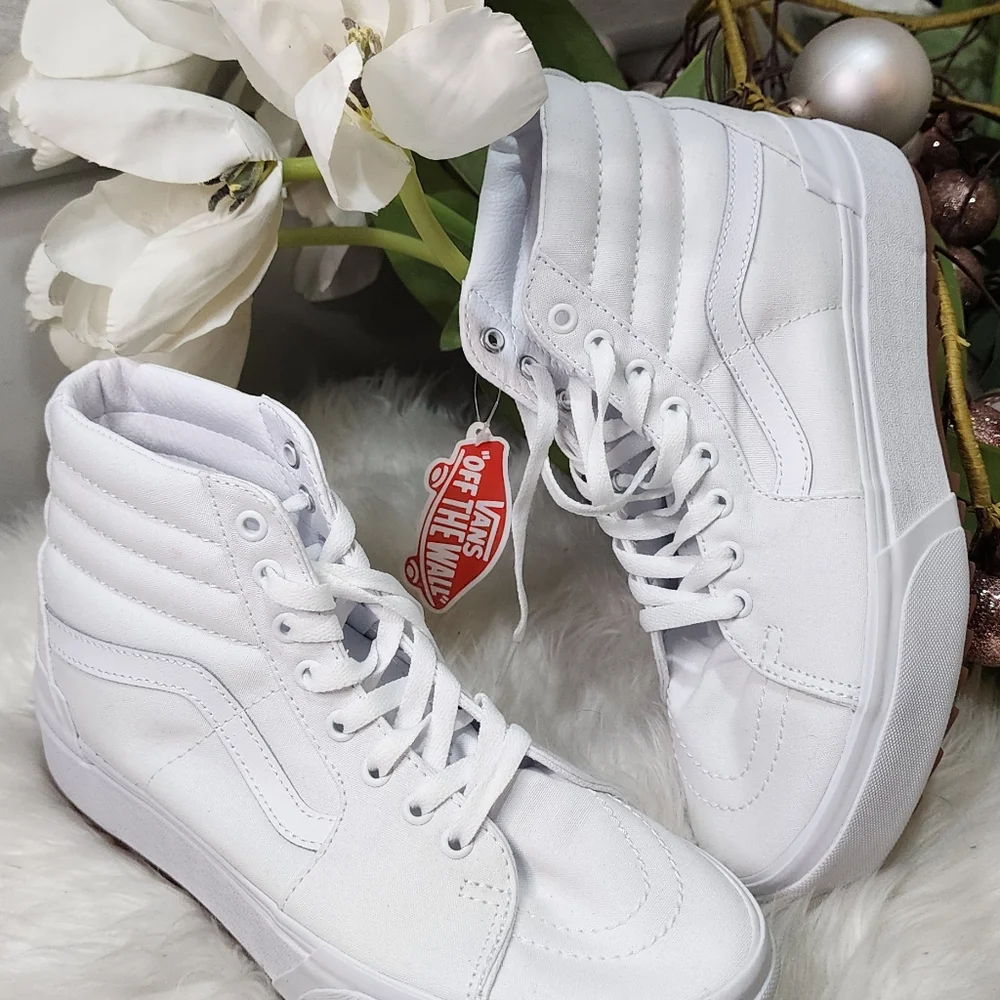 Vans Sk8-Hi Stacked Platform Canvas True White Sneakers Women New